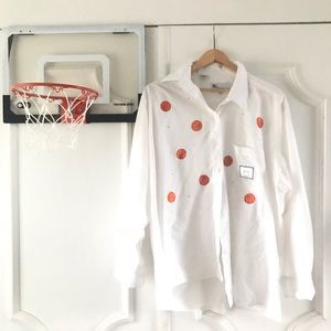Basketball Themed Bright White Button Down